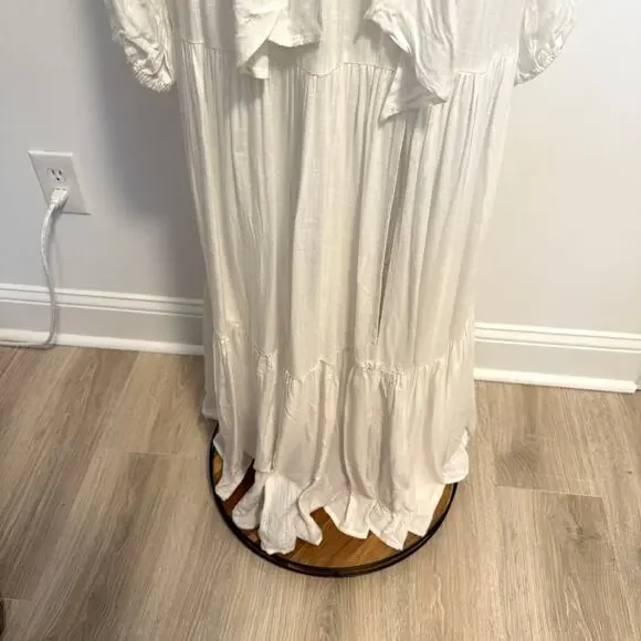 L*SPACE Hanna Balloon Long Sleeve Tiered Maxi Dress In Cream Size Large New - Picture 6 of 15